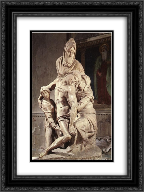 Pieta 18x24 Black Ornate Wood Framed Art Print Poster with Double Matting by Michelangelo