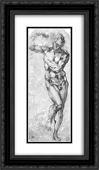 Study of nude man 14x24 Black Ornate Wood Framed Art Print Poster with Double Matting by Michelangelo
