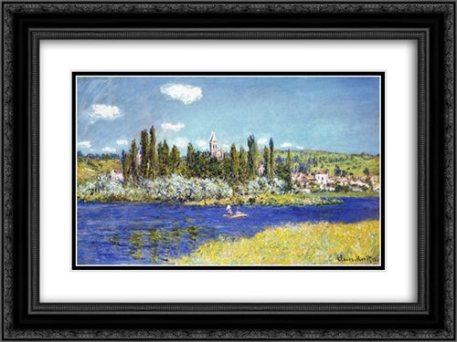 Vetheuil 24x18 Black Ornate Wood Framed Art Print Poster with Double Matting by Monet, Claude