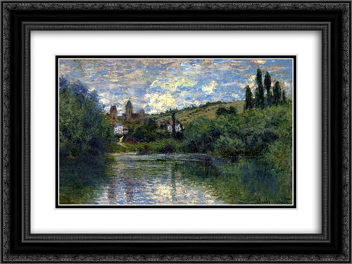 Vetheuil 24x18 Black Ornate Wood Framed Art Print Poster with Double Matting by Monet, Claude