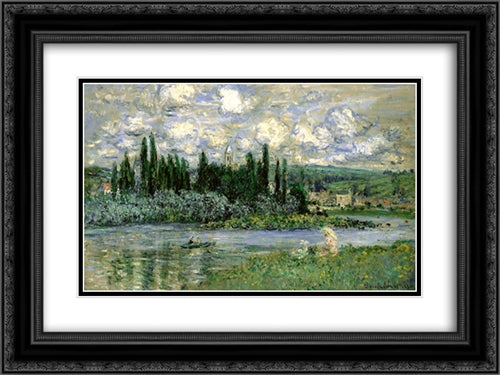 Vetheuil 24x18 Black Ornate Wood Framed Art Print Poster with Double Matting by Monet, Claude