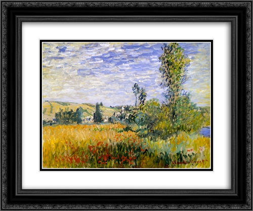 Vetheuil 24x20 Black Ornate Wood Framed Art Print Poster with Double Matting by Monet, Claude