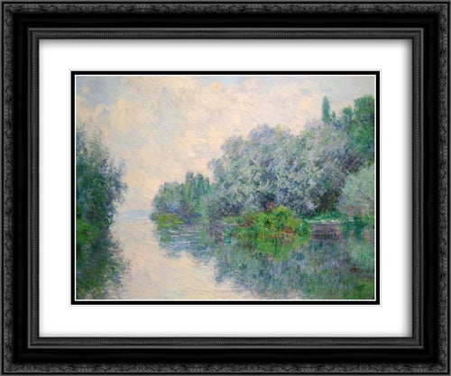 The Seine near Giverny 24x20 Black Ornate Wood Framed Art Print Poster with Double Matting by Monet, Claude