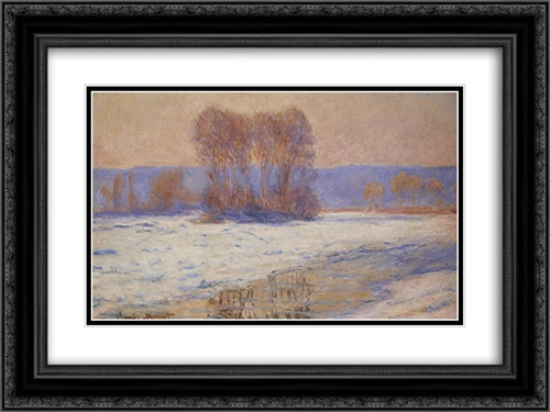 The Seine at Bennecourt, Winter 24x18 Black Ornate Wood Framed Art Print Poster with Double Matting by Monet, Claude