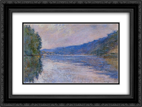 The Seine at Port-Villez 24x18 Black Ornate Wood Framed Art Print Poster with Double Matting by Monet, Claude