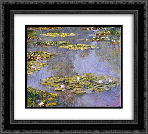 Water Lilies 22x20 Black Ornate Wood Framed Art Print Poster with Double Matting by Monet, Claude