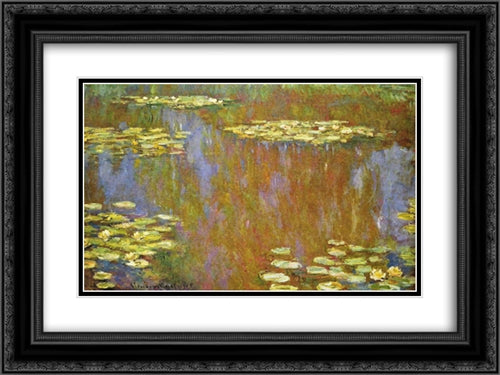 Water Lilies 24x18 Black Ornate Wood Framed Art Print Poster with Double Matting by Monet, Claude