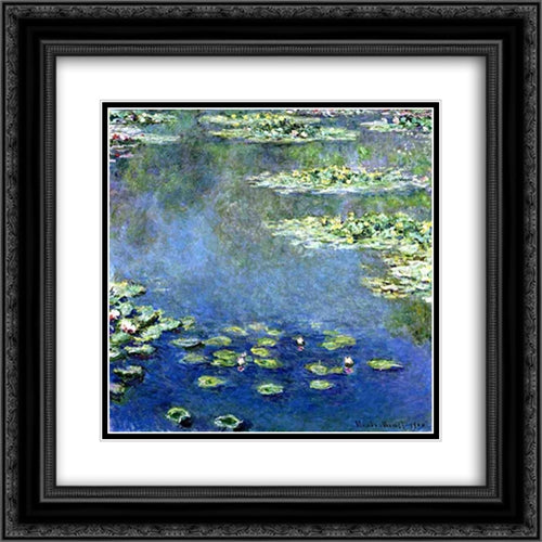 Water Lilies 20x20 Black Ornate Wood Framed Art Print Poster with Double Matting by Monet, Claude