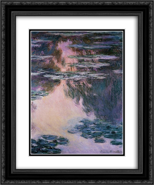 Water Lilies 20x24 Black Ornate Wood Framed Art Print Poster with Double Matting by Monet, Claude