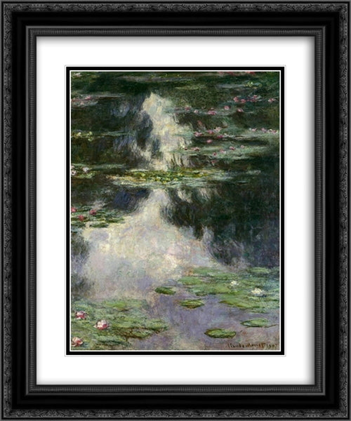 Water Lilies 20x24 Black Ornate Wood Framed Art Print Poster with Double Matting by Monet, Claude
