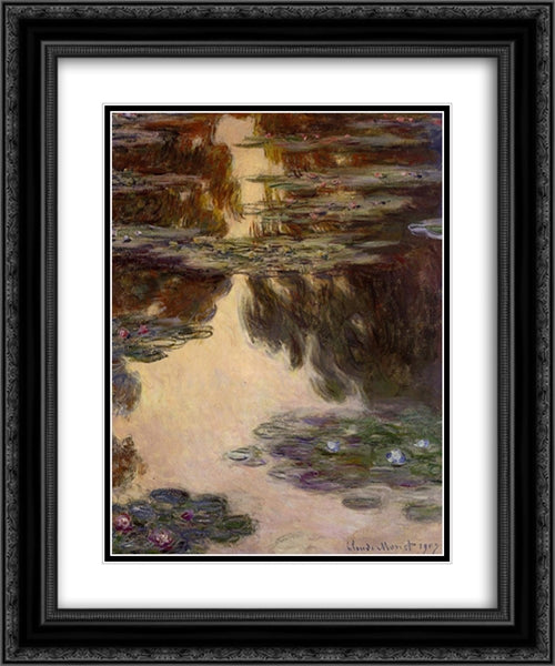 Water Lilies 20x24 Black Ornate Wood Framed Art Print Poster with Double Matting by Monet, Claude