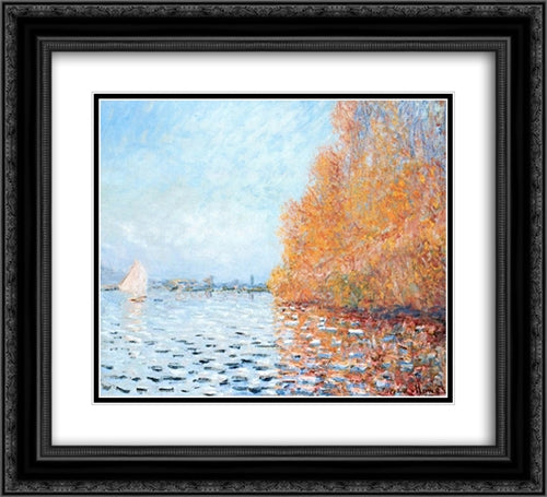 The Siene at Argentuil 22x20 Black Ornate Wood Framed Art Print Poster with Double Matting by Monet, Claude