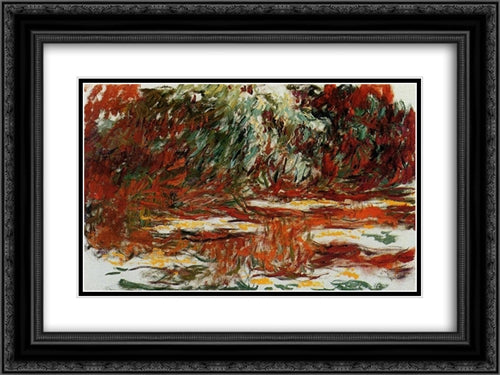 Water Lily Pond 24x18 Black Ornate Wood Framed Art Print Poster with Double Matting by Monet, Claude