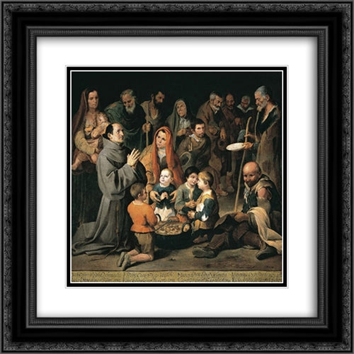 St. Diego Giving Alms 20x20 Black Ornate Wood Framed Art Print Poster with Double Matting by Murillo, Bartolome Esteban