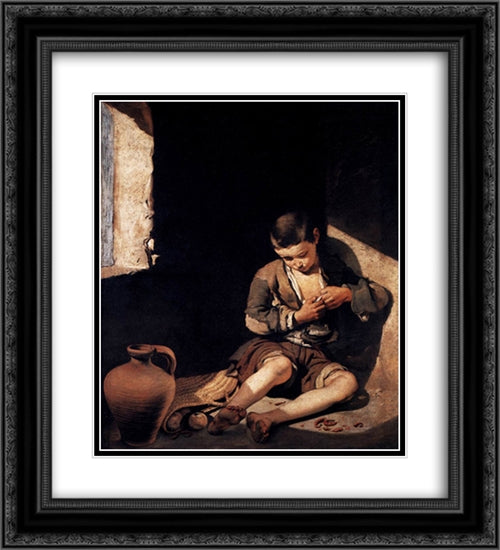 The Young Beggar 20x22 Black Ornate Wood Framed Art Print Poster with Double Matting by Murillo, Bartolome Esteban