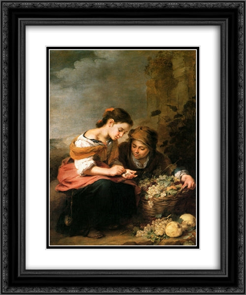 The Little Fruit-Seller 20x24 Black Ornate Wood Framed Art Print Poster with Double Matting by Murillo, Bartolome Esteban
