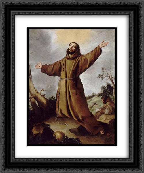 Saint Francis of Assisi Receiving the Stigmata 20x24 Black Ornate Wood Framed Art Print Poster with Double Matting by Murillo, Bartolome Esteban
