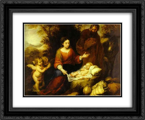 The Rest on the Flight into Egypt 24x20 Black Ornate Wood Framed Art Print Poster with Double Matting by Murillo, Bartolome Esteban
