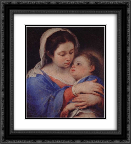 Virgin and Child 20x22 Black Ornate Wood Framed Art Print Poster with Double Matting by Murillo, Bartolome Esteban