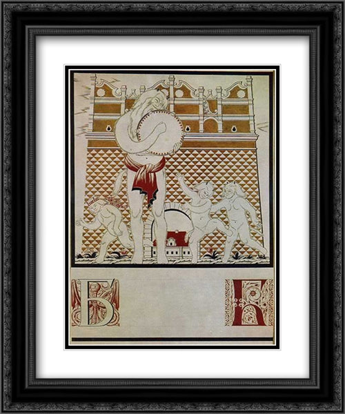 Sheet 'B' from the album 'Ukrainian alphabet' 20x24 Black Ornate Wood Framed Art Print Poster with Double Matting by Narbut, Heorhiy