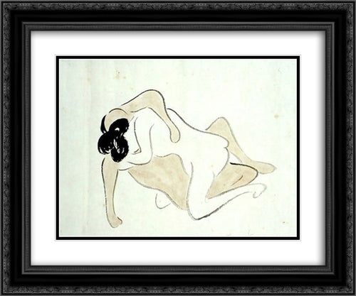 A Shunga 24x20 Black Ornate Wood Framed Art Print Poster with Double Matting by no Taiga, Ike