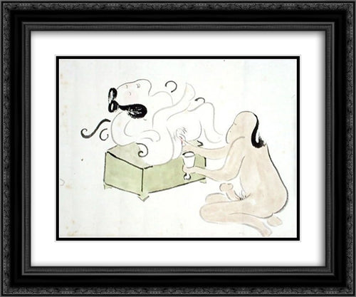 A Shunga 24x20 Black Ornate Wood Framed Art Print Poster with Double Matting by no Taiga, Ike