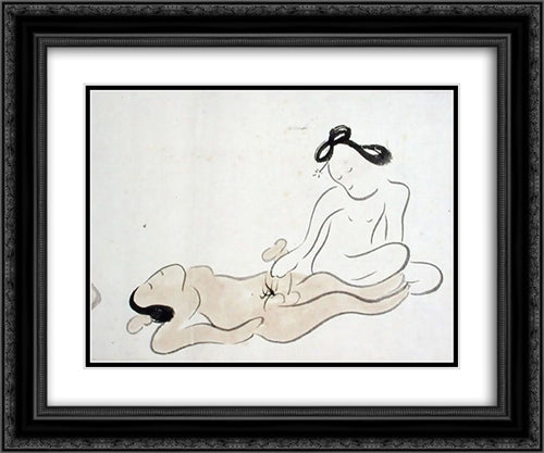 A Shunga 24x20 Black Ornate Wood Framed Art Print Poster with Double Matting by no Taiga, Ike