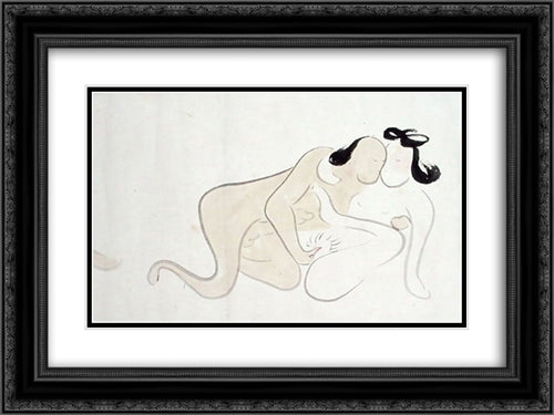 A Shunga 24x18 Black Ornate Wood Framed Art Print Poster with Double Matting by no Taiga, Ike