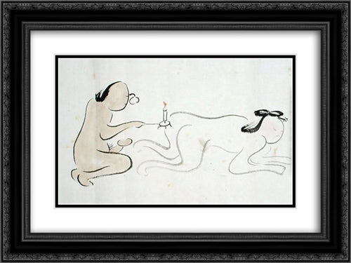 A Shunga 24x18 Black Ornate Wood Framed Art Print Poster with Double Matting by no Taiga, Ike