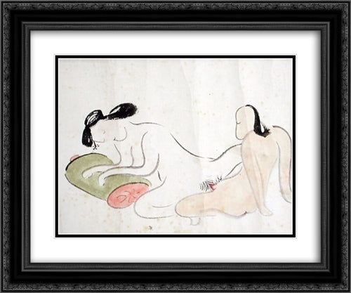 A Shunga 24x20 Black Ornate Wood Framed Art Print Poster with Double Matting by no Taiga, Ike