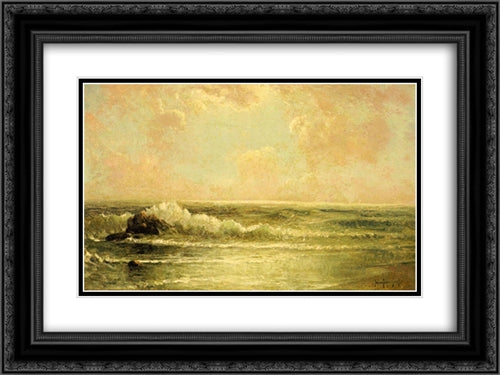 Seascape with Pines and Overhanging Clouds 24x18 Black Ornate Wood Framed Art Print Poster with Double Matting by Onderdonk, Robert Julian