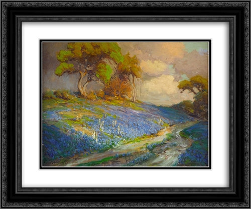 Late Afternoon in the Bluebonnets, S. W. Texas 24x20 Black Ornate Wood Framed Art Print Poster with Double Matting by Onderdonk, Robert Julian