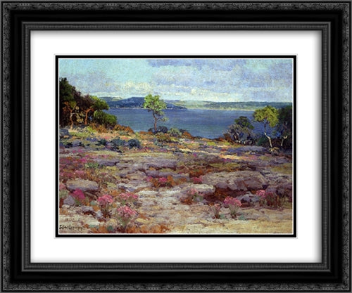 Mountain Pinks in Bloom, Medina Lake, Southwest Texas 24x20 Black Ornate Wood Framed Art Print Poster with Double Matting by Onderdonk, Robert Julian