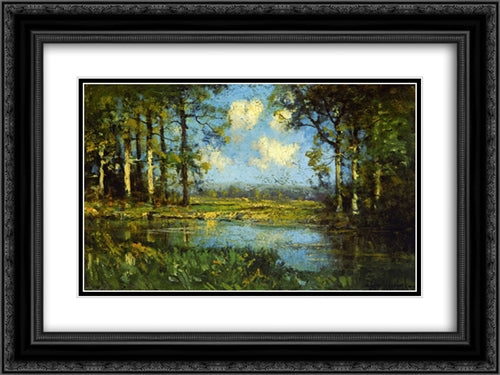 The Woodland Pool 24x18 Black Ornate Wood Framed Art Print Poster with Double Matting by Onderdonk, Robert Julian
