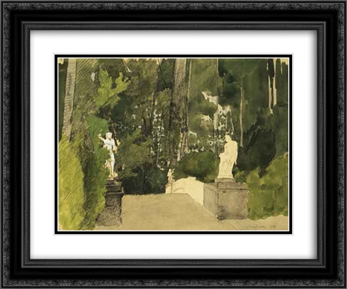 Petersburg. Bridge with centaurs. 24x20 Black Ornate Wood Framed Art Print Poster with Double Matting by Ostroumova Lebedeva, Anna