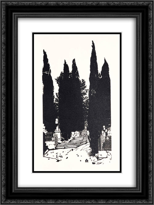 Cypress trees 18x24 Black Ornate Wood Framed Art Print Poster with Double Matting by Ostroumova Lebedeva, Anna