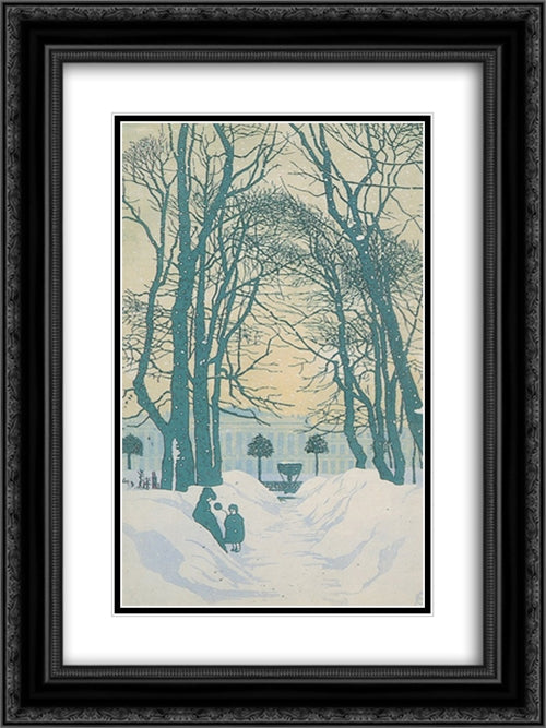 Petersburg. The Summer Garden in winter. 18x24 Black Ornate Wood Framed Art Print Poster with Double Matting by Ostroumova Lebedeva, Anna
