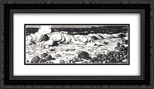 Sea. Stones. 24x14 Black Ornate Wood Framed Art Print Poster with Double Matting by Ostroumova Lebedeva, Anna