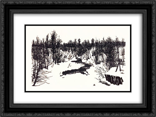 Spring. Snow. 24x18 Black Ornate Wood Framed Art Print Poster with Double Matting by Ostroumova Lebedeva, Anna