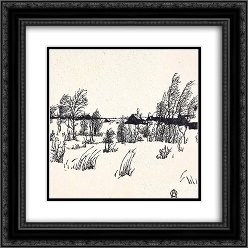 Winter 20x20 Black Ornate Wood Framed Art Print Poster with Double Matting by Ostroumova Lebedeva, Anna