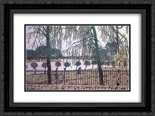 Spring motif. View from Stone Island to Krestovsky and Yelagin Islands 24x18 Black Ornate Wood Framed Art Print Poster with Double Matting by Ostroumova Lebedeva, Anna