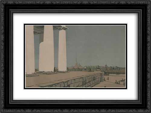 Colonnade of Exchange and Peter and Paul Fortress 24x18 Black Ornate Wood Framed Art Print Poster with Double Matting by Ostroumova Lebedeva, Anna