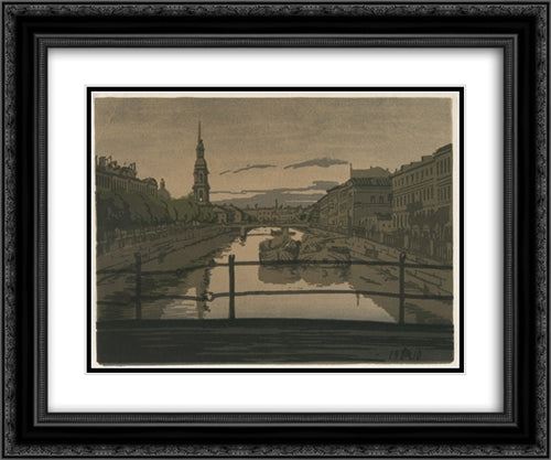 Petersburg. Kryukov Canal. 24x20 Black Ornate Wood Framed Art Print Poster with Double Matting by Ostroumova Lebedeva, Anna