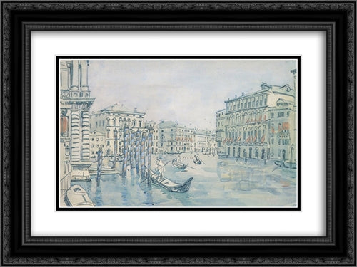Venice. Grand Canal. Grey day. 24x18 Black Ornate Wood Framed Art Print Poster with Double Matting by Ostroumova Lebedeva, Anna