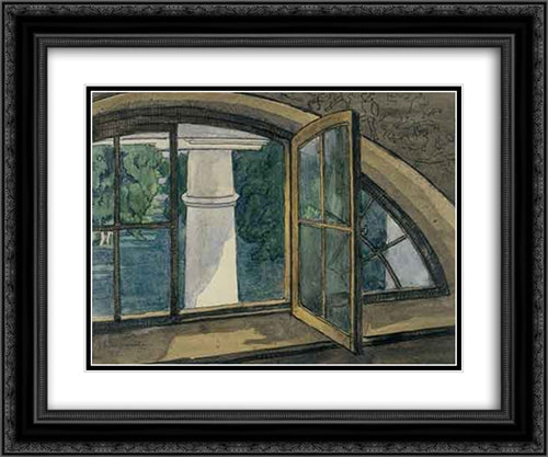 A window 24x20 Black Ornate Wood Framed Art Print Poster with Double Matting by Ostroumova Lebedeva, Anna