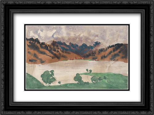 Landscape with a River (Norway between Bergen and Christiania) 24x18 Black Ornate Wood Framed Art Print Poster with Double Matting by Ostroumova Lebedeva, Anna