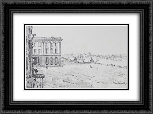 Academy of Arts 24x18 Black Ornate Wood Framed Art Print Poster with Double Matting by Ostroumova Lebedeva, Anna