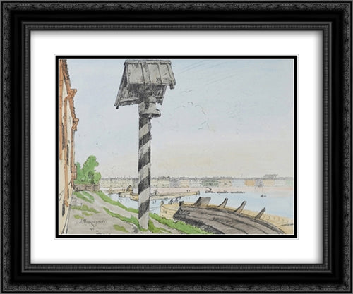 French embankment 24x20 Black Ornate Wood Framed Art Print Poster with Double Matting by Ostroumova Lebedeva, Anna