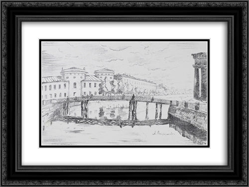 Lithuanian castle 24x18 Black Ornate Wood Framed Art Print Poster with Double Matting by Ostroumova Lebedeva, Anna