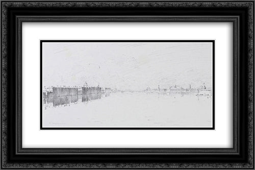Neva early in the morning 24x16 Black Ornate Wood Framed Art Print Poster with Double Matting by Ostroumova Lebedeva, Anna